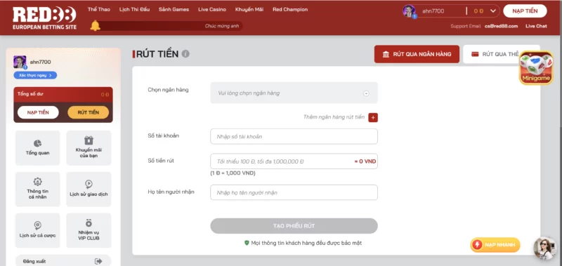 Rút tiền Red88 qua ATM Banking vô cùng an toàn