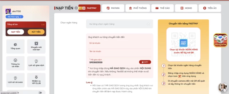 Rút tiền về tài khoản ngân hàng cực nhanh gọn